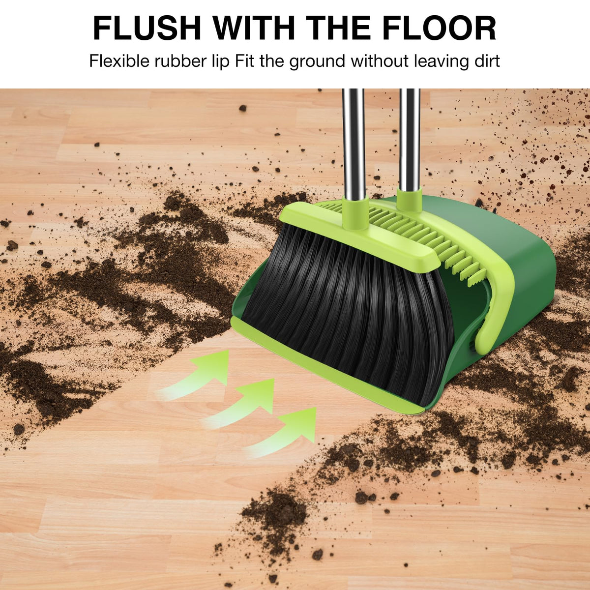 NACENA Broom and Dustpan Set, 52-in Long Adjustable Handle Broom Dustpan Combo with Dustpan Teeth to Automatically Clean Hair Suitable for Home Kitchen Office Hall Floor（Black&Red）