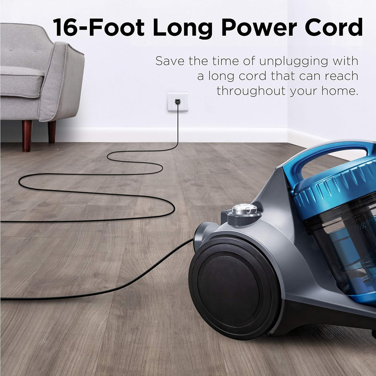 Eureka Whirlwind Bagless Canister Cleaner NEN110A Lightweight Corded Vacuum for Carpets and Hard Floors, Blue