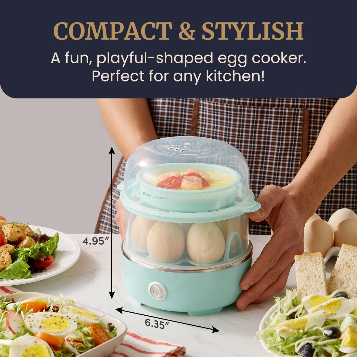 Elite Gourmet EGC115M Easy Egg Cooker, 7-Egg, BPA-Free, Retro Mint | Cooks soft, medium, or hard-boiled eggs with auto shut-off - electric operation - includes measuring cup
