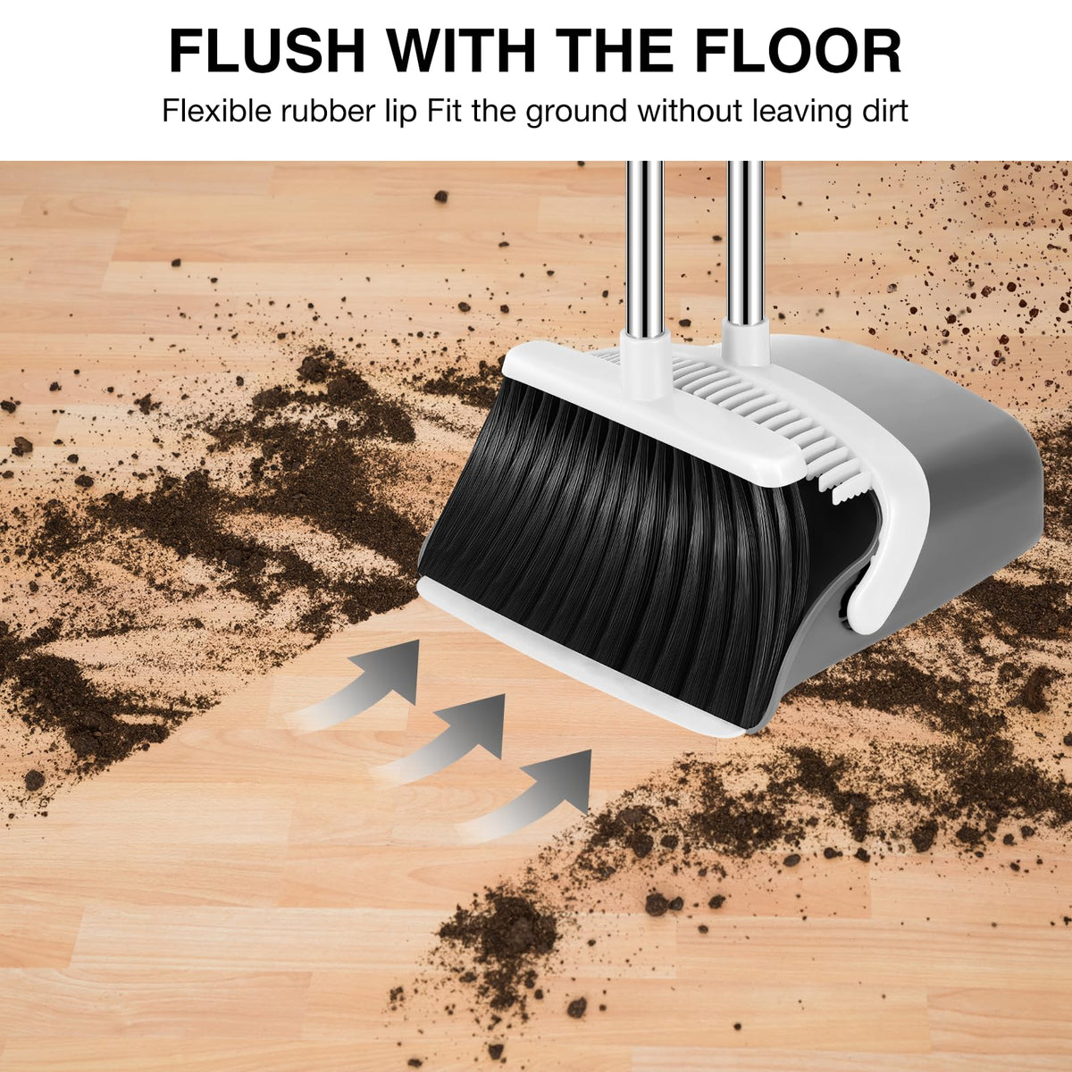NACENA Broom and Dustpan Set, 52-in Long Adjustable Handle Broom Dustpan Combo with Dustpan Teeth to Automatically Clean Hair Suitable for Home Kitchen Office Hall Floor（Black&Red）