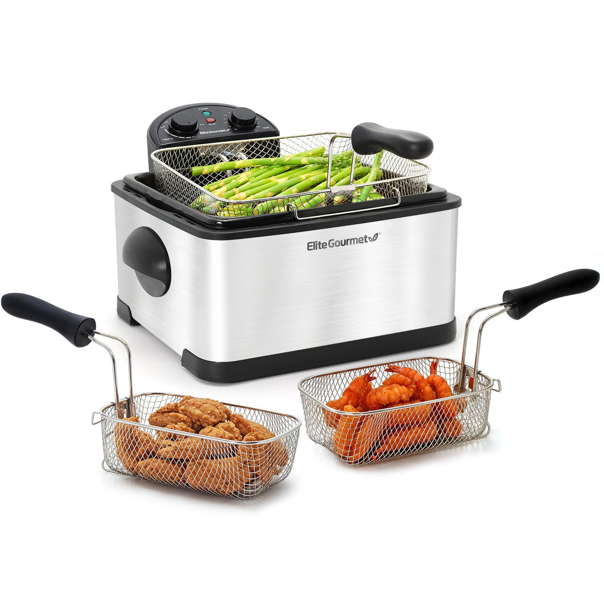 Elite Gourmet 4.5Qt Deep Fryer, Dual 2Qt Split Baskets, 1700W