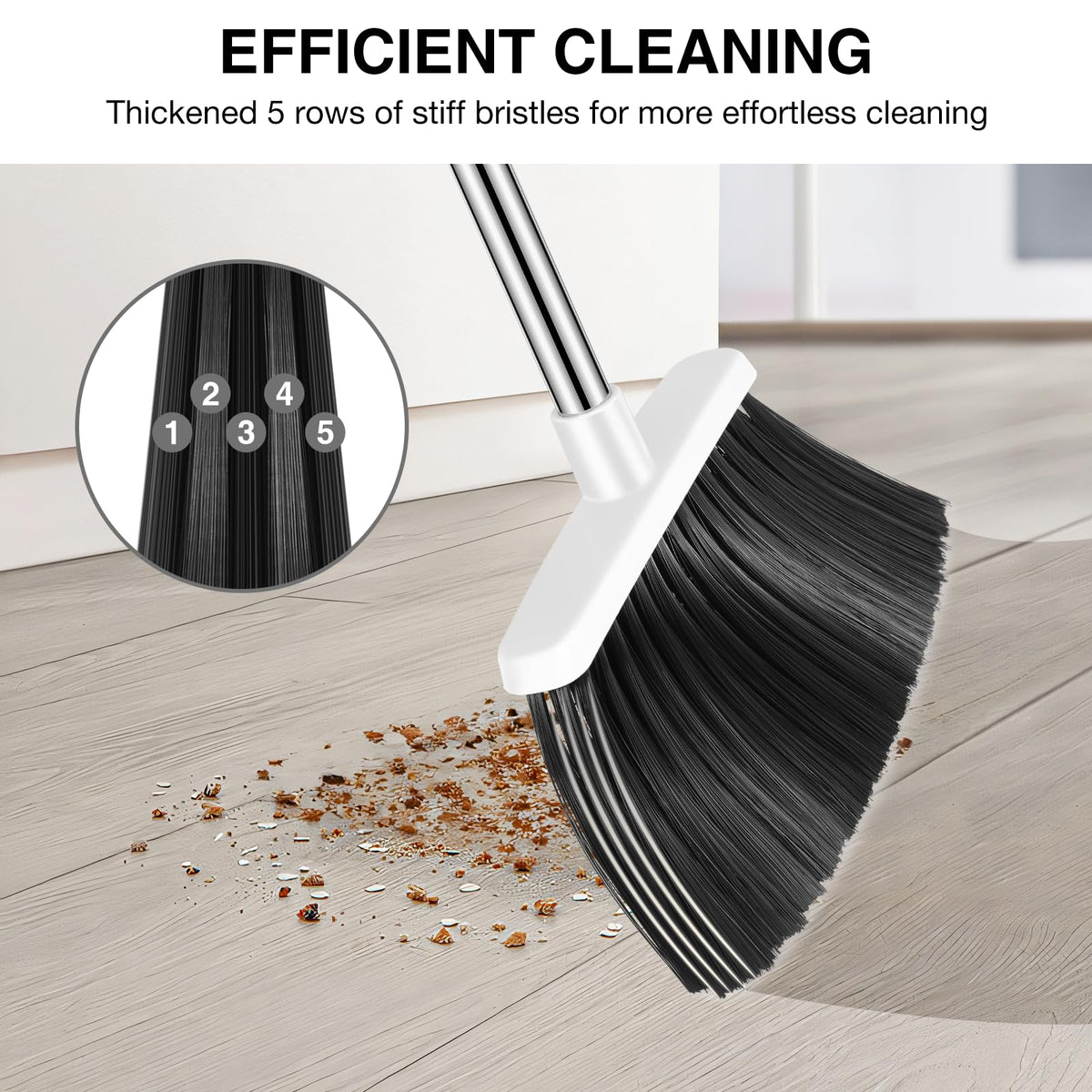 NACENA Broom and Dustpan Set, 52-in Long Adjustable Handle Broom Dustpan Combo with Dustpan Teeth to Automatically Clean Hair Suitable for Home Kitchen Office Hall Floor（Black&Red）
