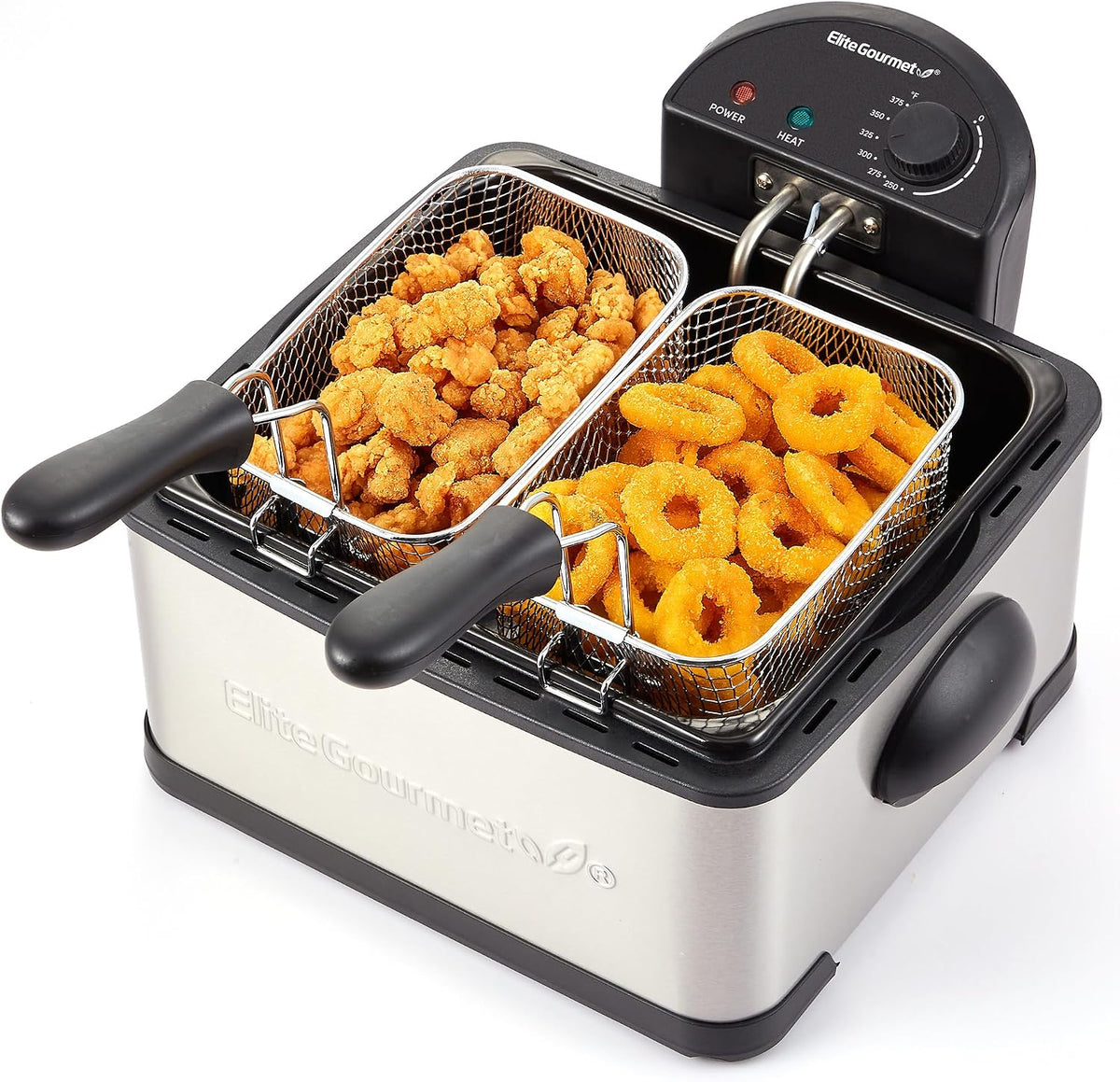 Elite Gourmet 4.5Qt Deep Fryer, Dual 2Qt Split Baskets, 1700W