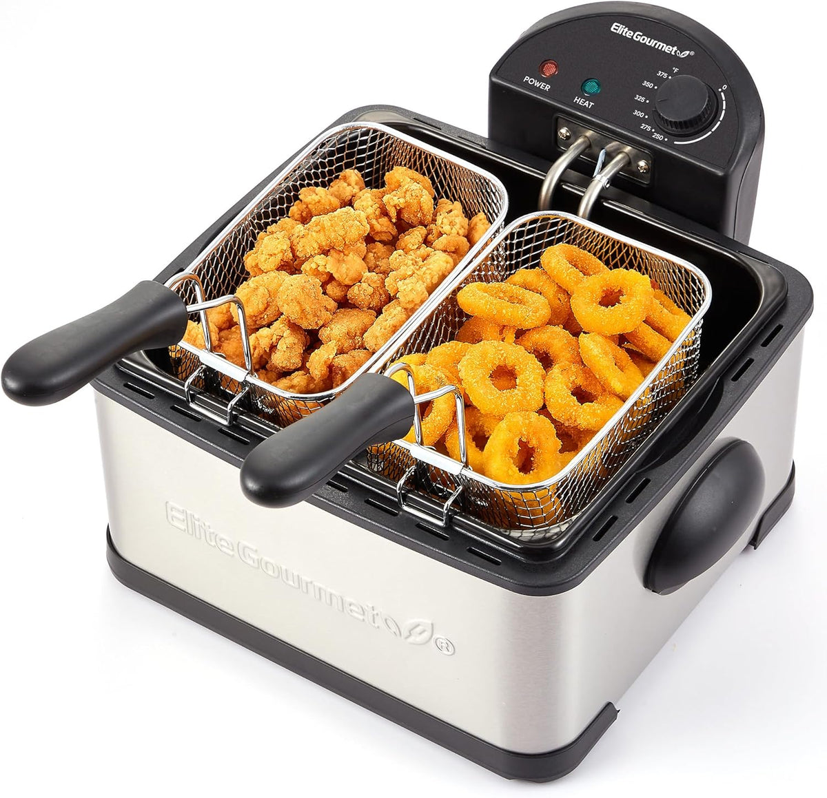 Elite Gourmet 4.5Qt Deep Fryer, Dual 2Qt Split Baskets, 1700W